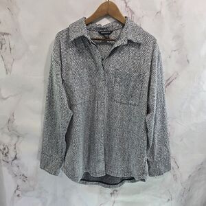 Athleta Shirt Jacket Women Medium Textured Button Up Braiden Black White 882490